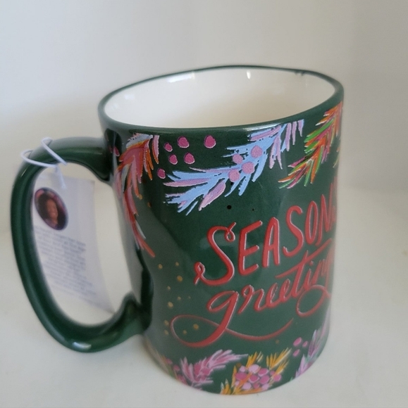 NEW EttaVee Coffee Mug Cup Green Seasons Greetings Painted Christmas - Picture 3 of 4